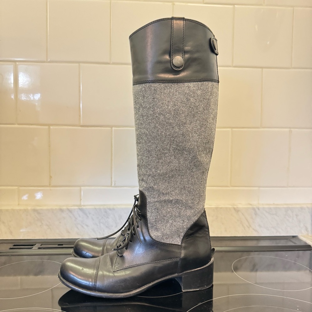 Miu Miu Black Leather & Wool Equestrian Boots